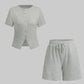 Women's Slim-fit Short Sleeve Blouse And Pants