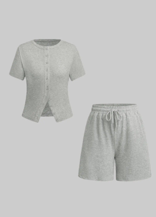Women's Slim-fit Short Sleeve Blouse And Pants