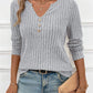 Knit Casual Sunken Stripe Autumn New V-neck Button Long Sleeve Top