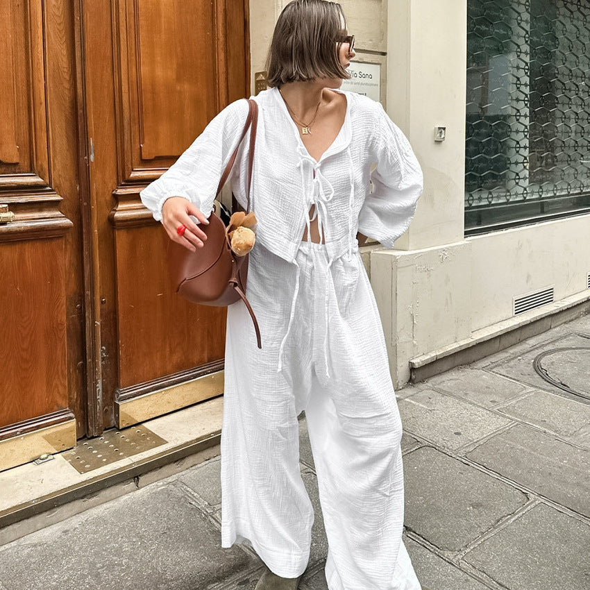 New Comfortable Soft White Fashion Long Sleeve Trousers