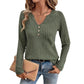 Knit Casual Sunken Stripe Autumn New V-neck Button Long Sleeve Top