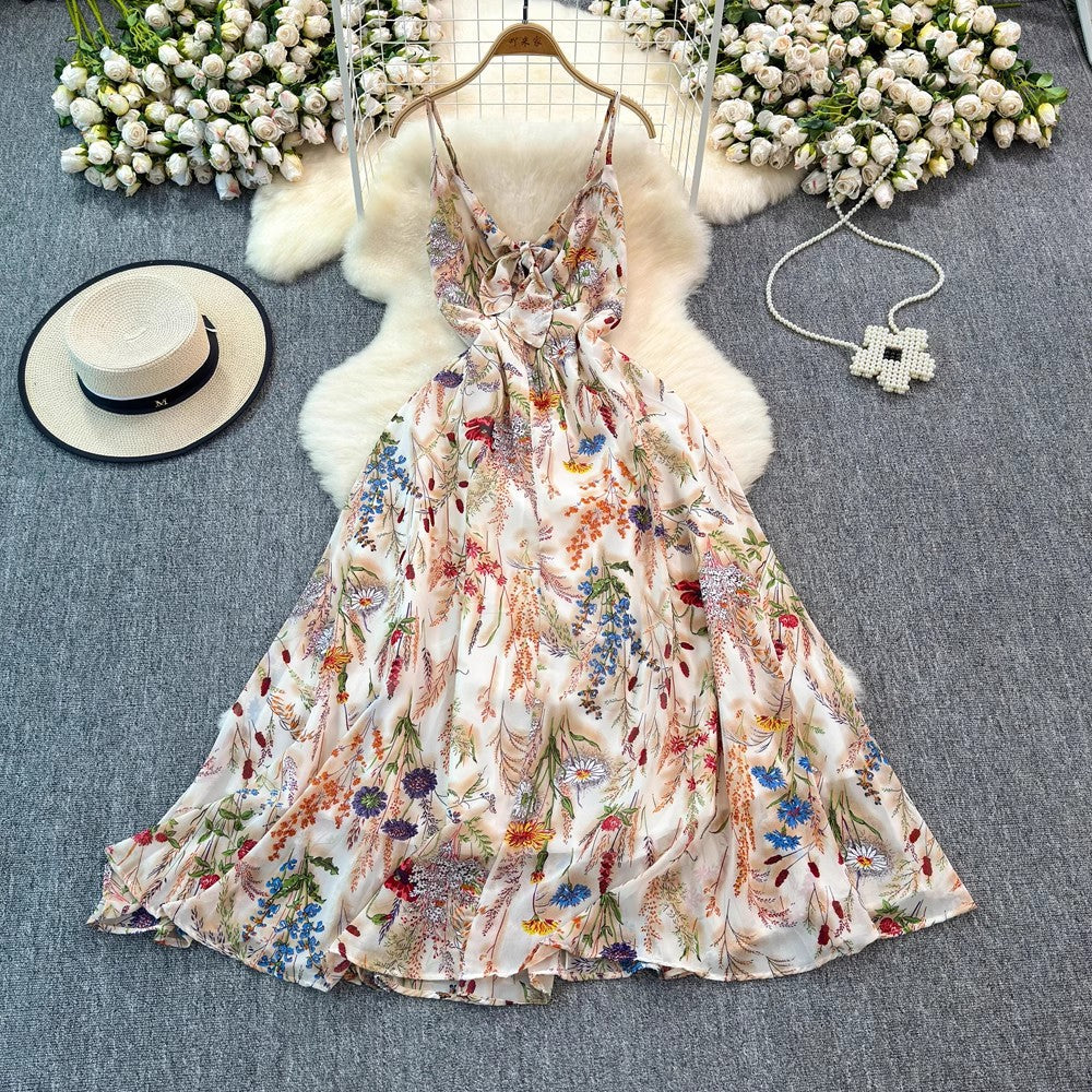 Colorful Flora V-neck Strap Dress Women
