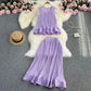 Casual Elegance Sleeveless Ruffled Loose Top And Skirt Two-piece Set