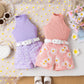 Children's Pure Color Halter Top Printed Shorts Belt