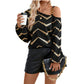 Women's Asymmetric Collar Long-sleeved Striped T-shirt Top