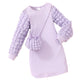 Robe à manches longues et col rond pour fille, couleur unie, à rayures et à rayures profondes