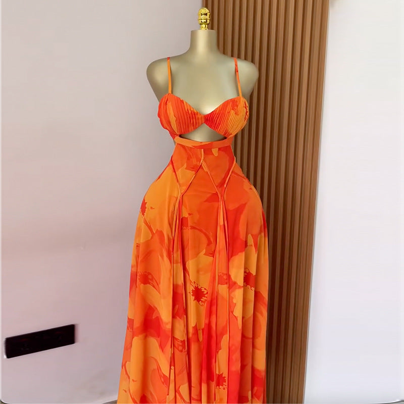 Printed Sling Tube Top High Waist A- Line Dress