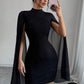 Women's Round Neck Sunken Stripe Pearl Chiffon Sheath Dress