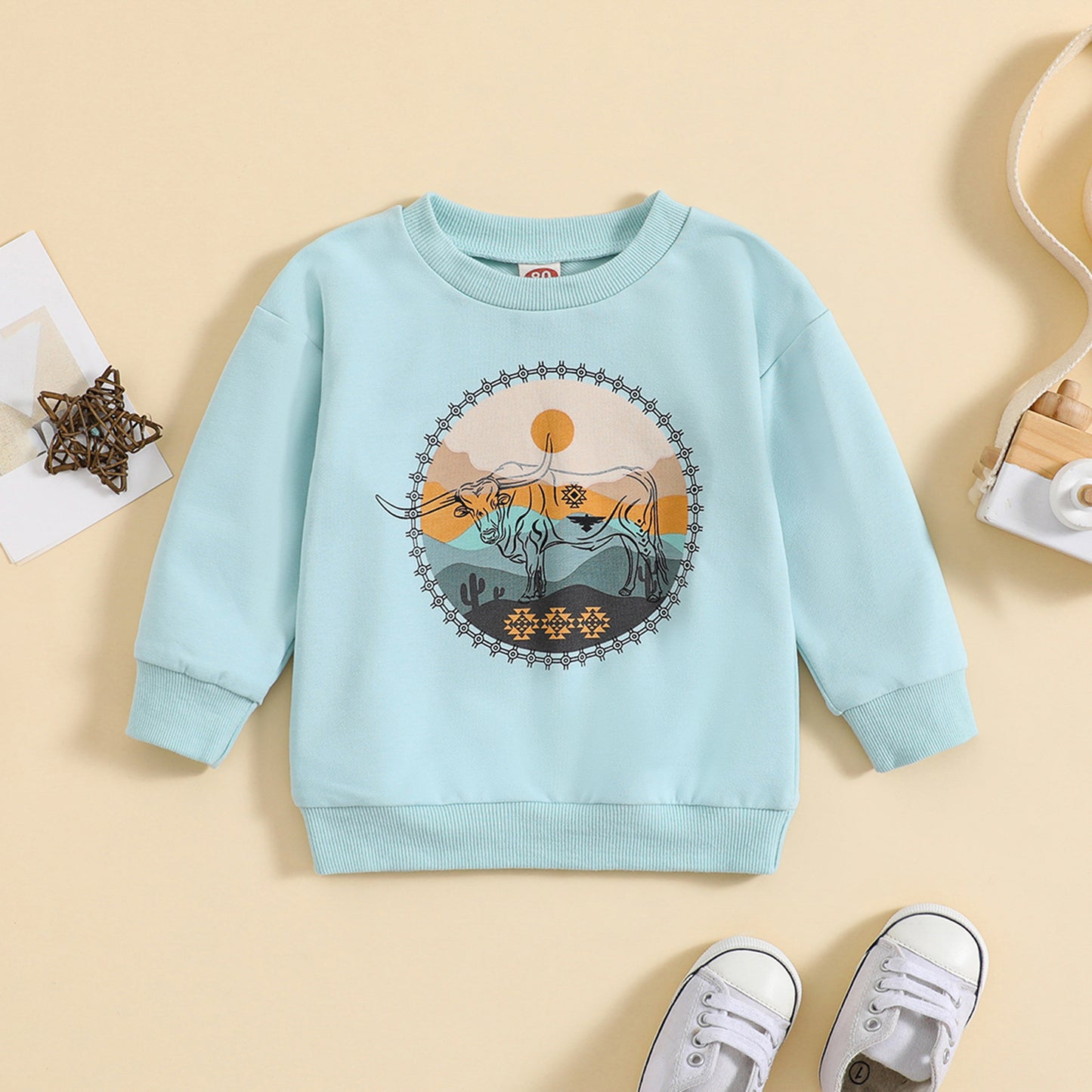 Pull décontracté à manches longues imprimé tête de vache pour enfants