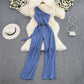 High Waist Slimming OL Temperament Straight Wide Leg Jumpsuit Summer