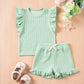 Ensembles d'été pour filles, couleur unie, décontractés, manches volantées, shorts