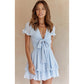 Ruffled Sweet Tie-neck V-neck Chiffon Dress
