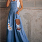 Women's Solid Color Casual Loose Hole Denim Suspender Pants