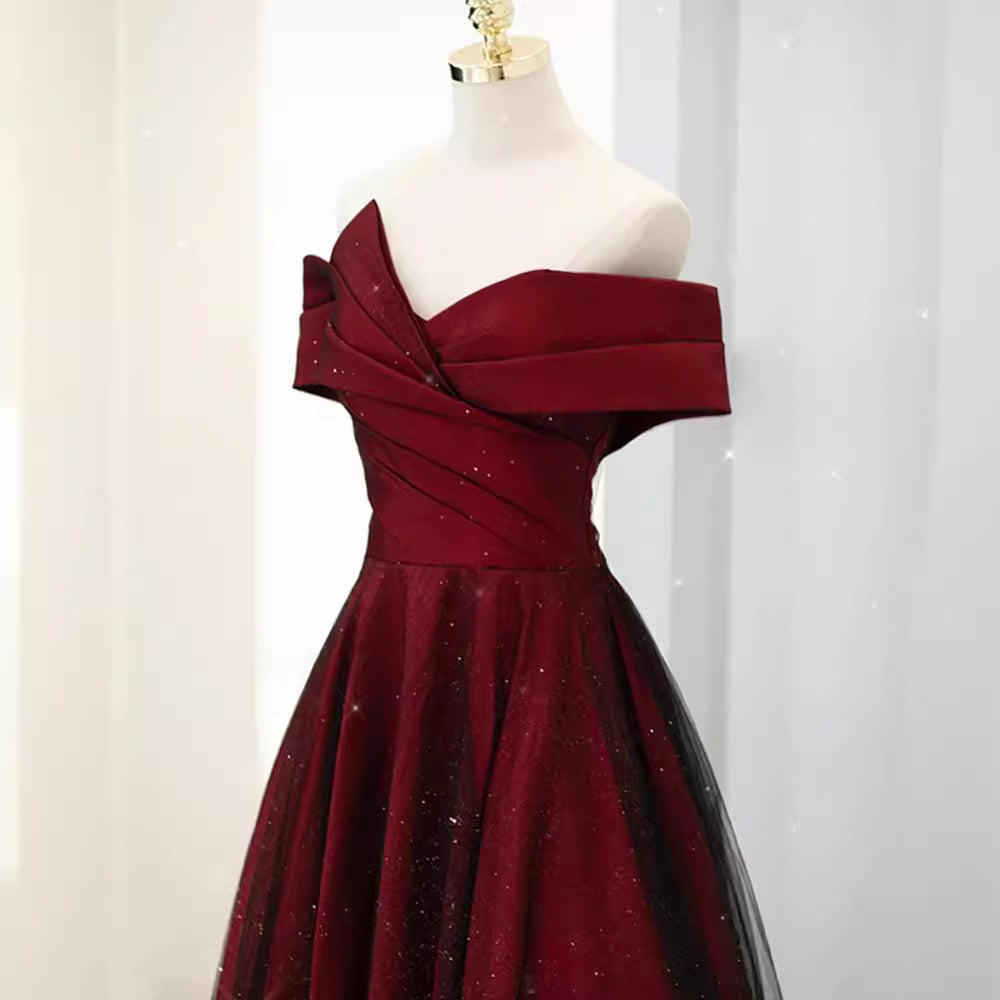 Robe de mariée rouge à épaules dénudées, robe de fiançailles amincissante grande taille