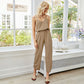 V-neck Brace Pleating Backless With Pockets Casual Jumpsuit