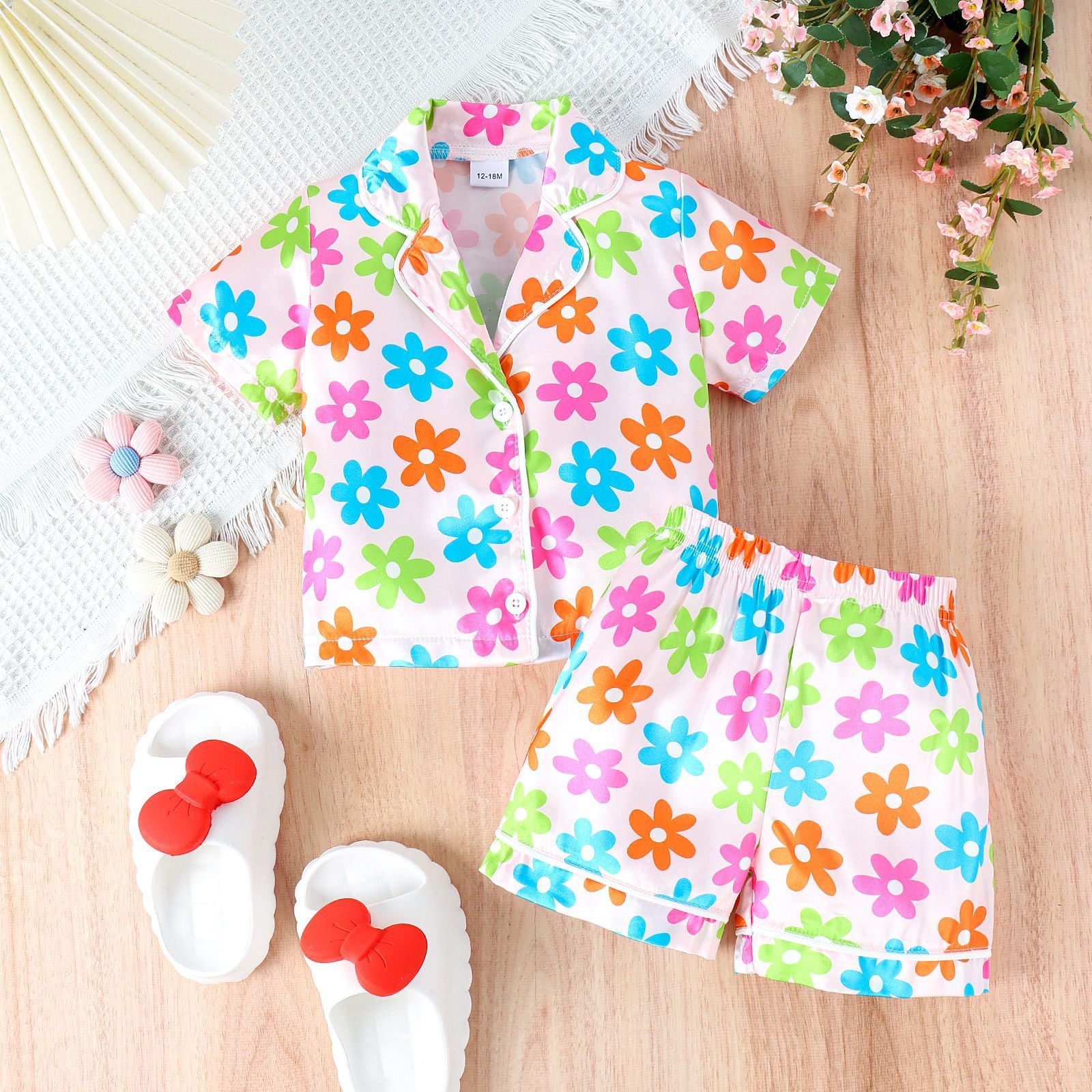 Multi-Color New Pajamas Animal Flowers Print Top With Shorts