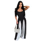 Cutout Wide Leg Knitted Sling Stitching Contrast Color Jumpsuit