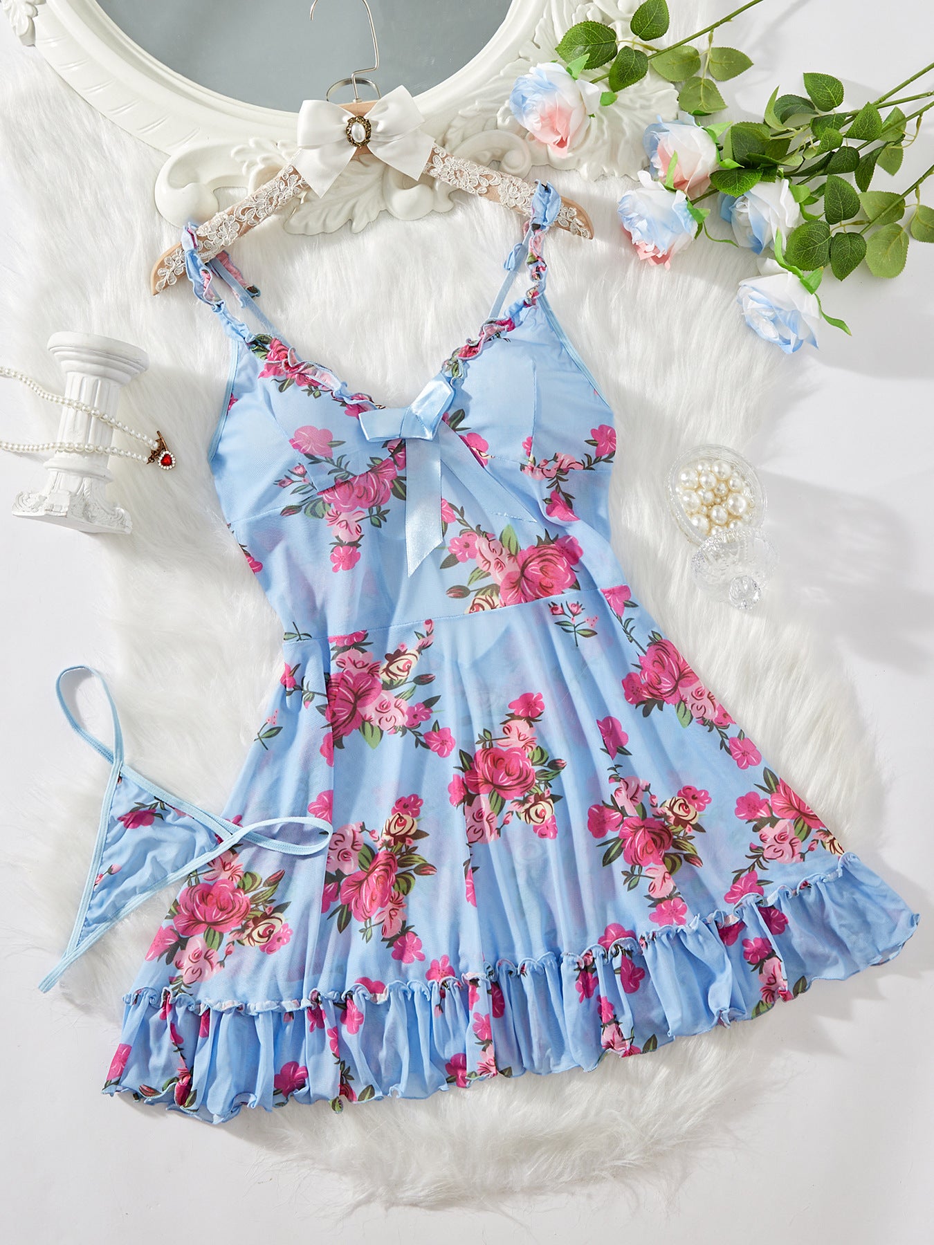 Robe à bretelles à imprimé floral français pour femme