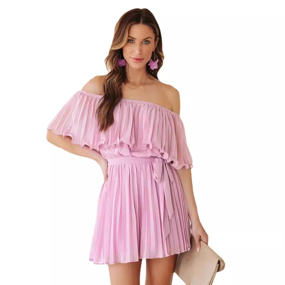 Solid Color Pleated Short-sleeved Jumpsuit