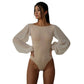 European And American Fashion Long Sleeve Round Neck Slim-fit Solid Color Round Neck See-through Jumpsuit