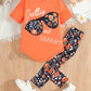 Girls Heat Transfer Patch Short Sleeve Round Neck Top Casual Pants Suit
