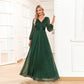 Women's Chiffon Evening Dress A- Line Sheer Long Sleeve Wedding