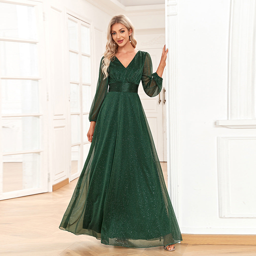 Women's Chiffon Evening Dress A- Line Sheer Long Sleeve Wedding