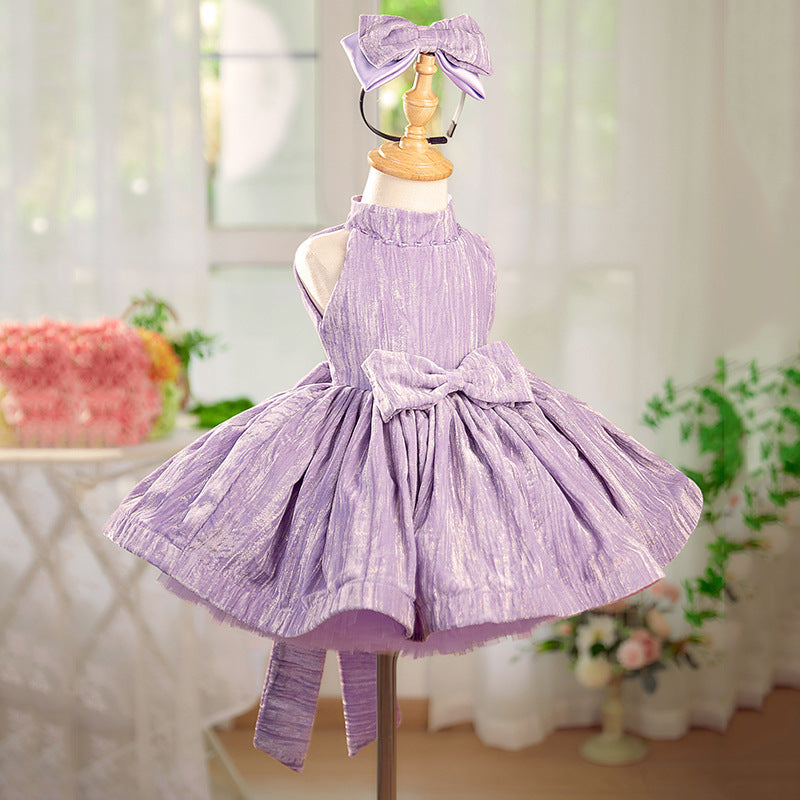 Robe de princesse violette en velours tendance pour fille