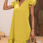 Women's V-neck Ruffle Loose Waist Short Sleeve Dress