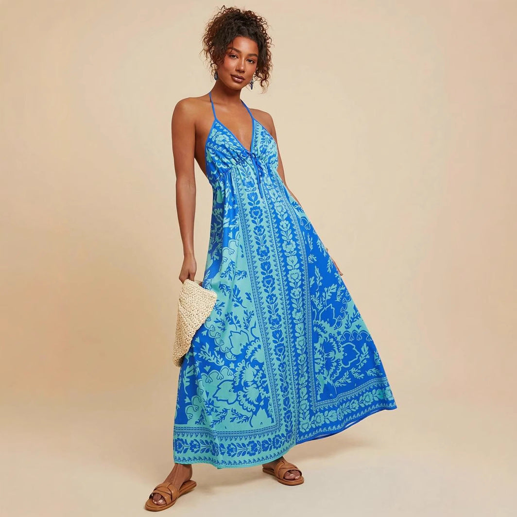 Women's Floral Print Sling Holiday Style Dress