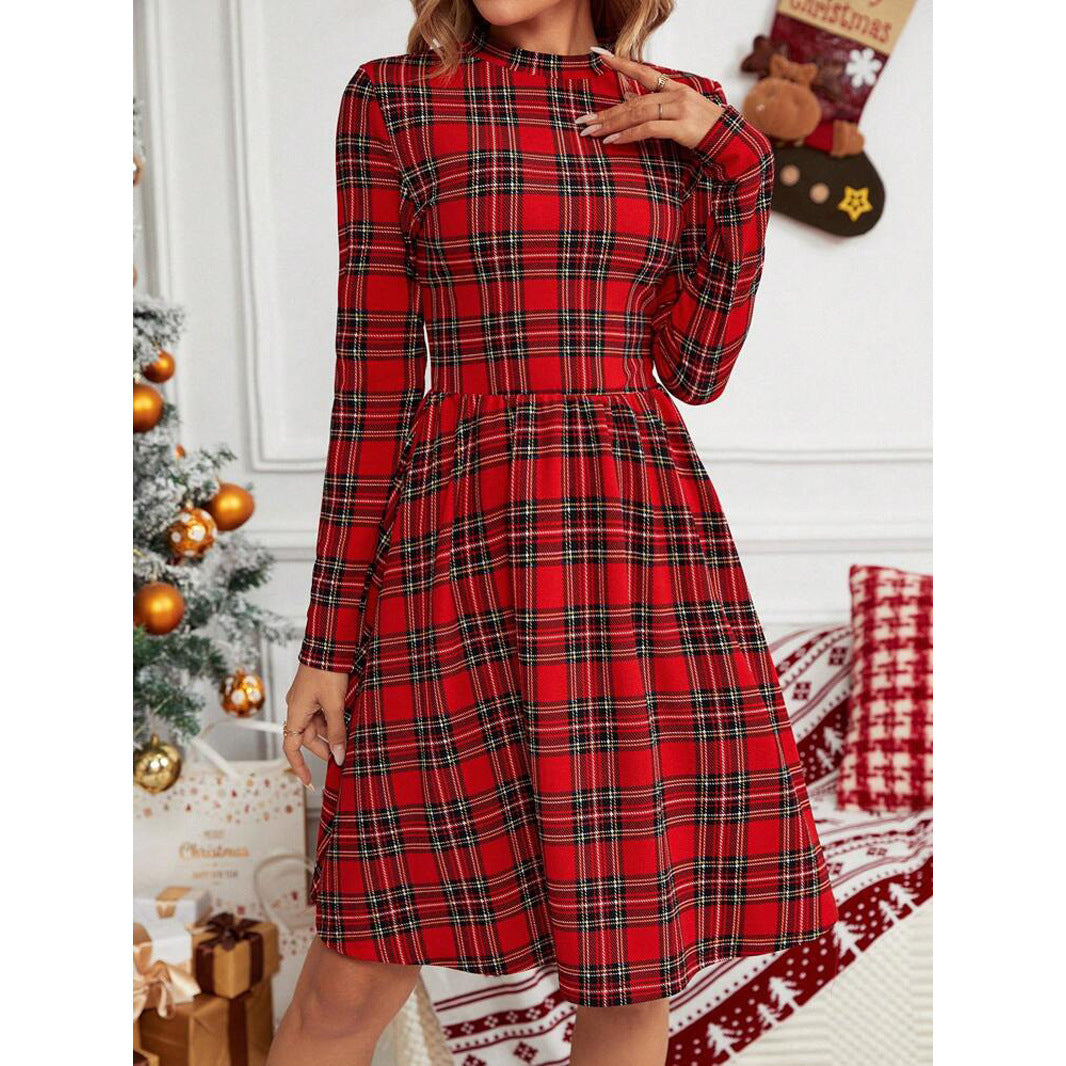 Robe à manches longues et col montant, style Noël européen et américain