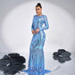 European And American High-end Long Sleeve Temperament Crew Neck Long Sequined Banquet Evening Dress