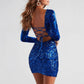 Robe sexy dos nu à paillettes, mode slim, col carré, manches longues, vêtements pour femmes