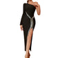 Robe de soirée bandage à manches longues et une épaule