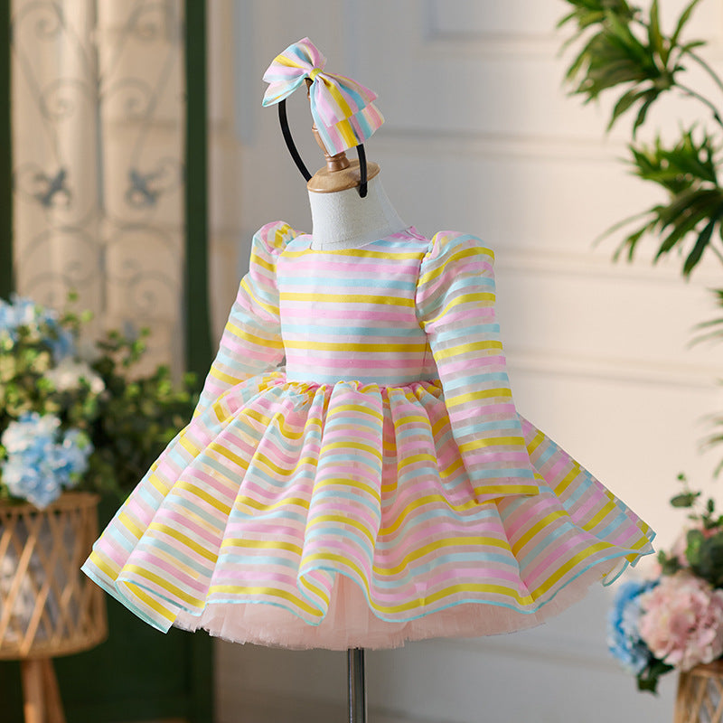 Robe de princesse parapluie à manches longues et rayures mignonnes