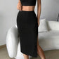 Women's Solid Color Stretch Tight Midriff-baring Camisole Hip Skirt Suit