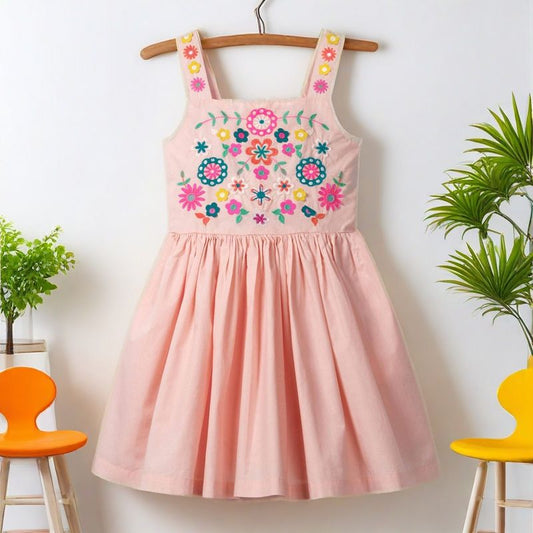 Children's Embroidered Flower Cotton Sleeveless Dress