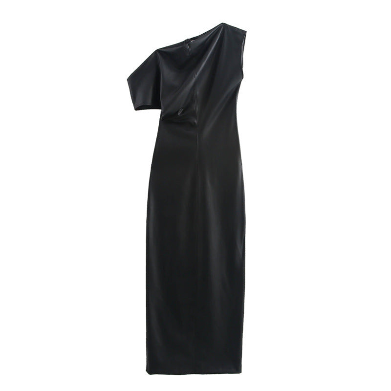 Robe verticale élégante en cuir artificiel à la mode