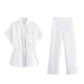 Summer Women's Clothing New Linen Women's Shirt Top Casual High Waist Pants Suit
