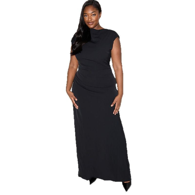 Women's New Solid Color Round Neck Sleeveless Backless Lace Up Dress
