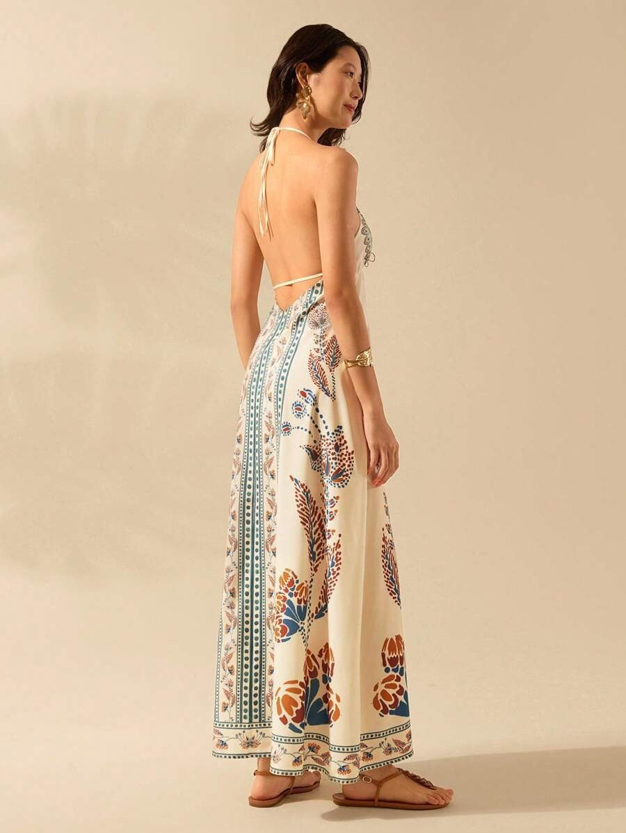 Women's Floral Print Sling Holiday Style Dress