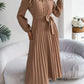 Elegant Elegant V-neck Button Lace-up Large Hem Pleated Maxi Dress
