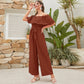 Women's Lace-up Cropped Short-sleeved Wide-leg Pants