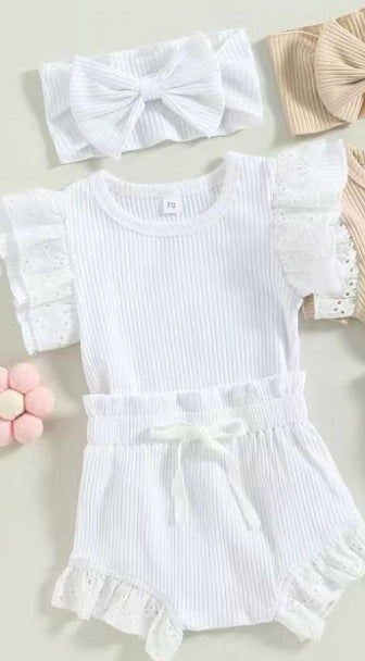 Lace Cuff Hem Round Neck Rib Fabric