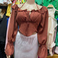 Women's Off-shoulder Shoulder-baring Halter Bell Sleeve Shirt