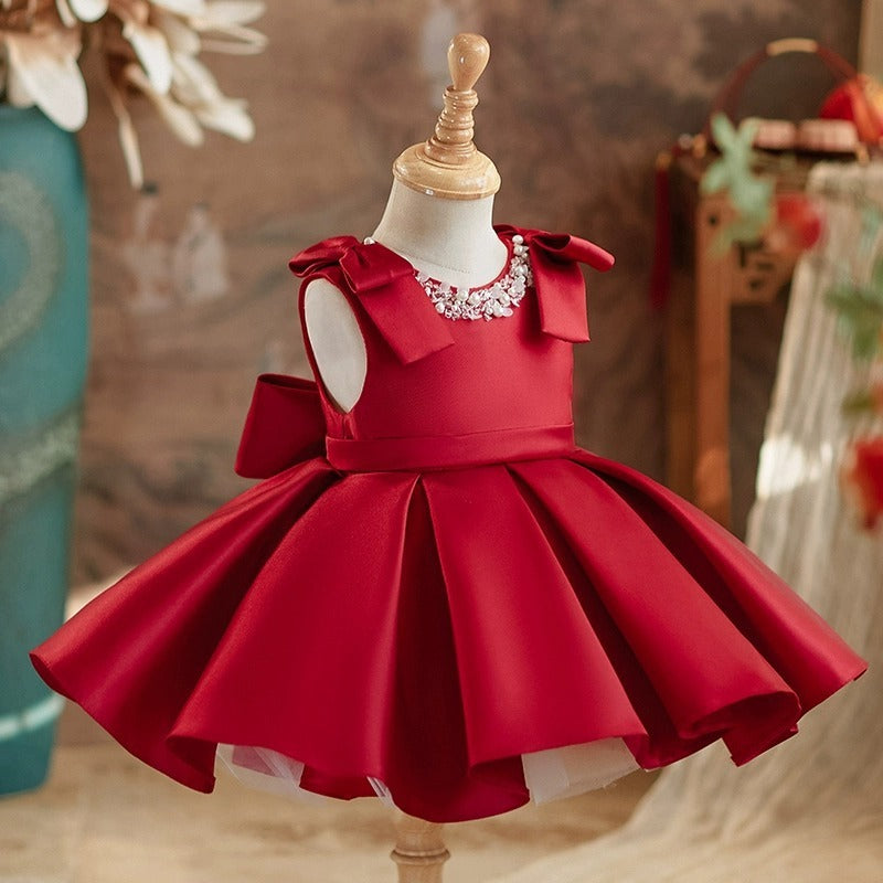 Girl Playing Piano Stunning Princess Western-style Satin Dress