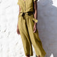 Women's Fashionable V-neck Tight Lace-up Short-sleeved Cropped Jumpsuit