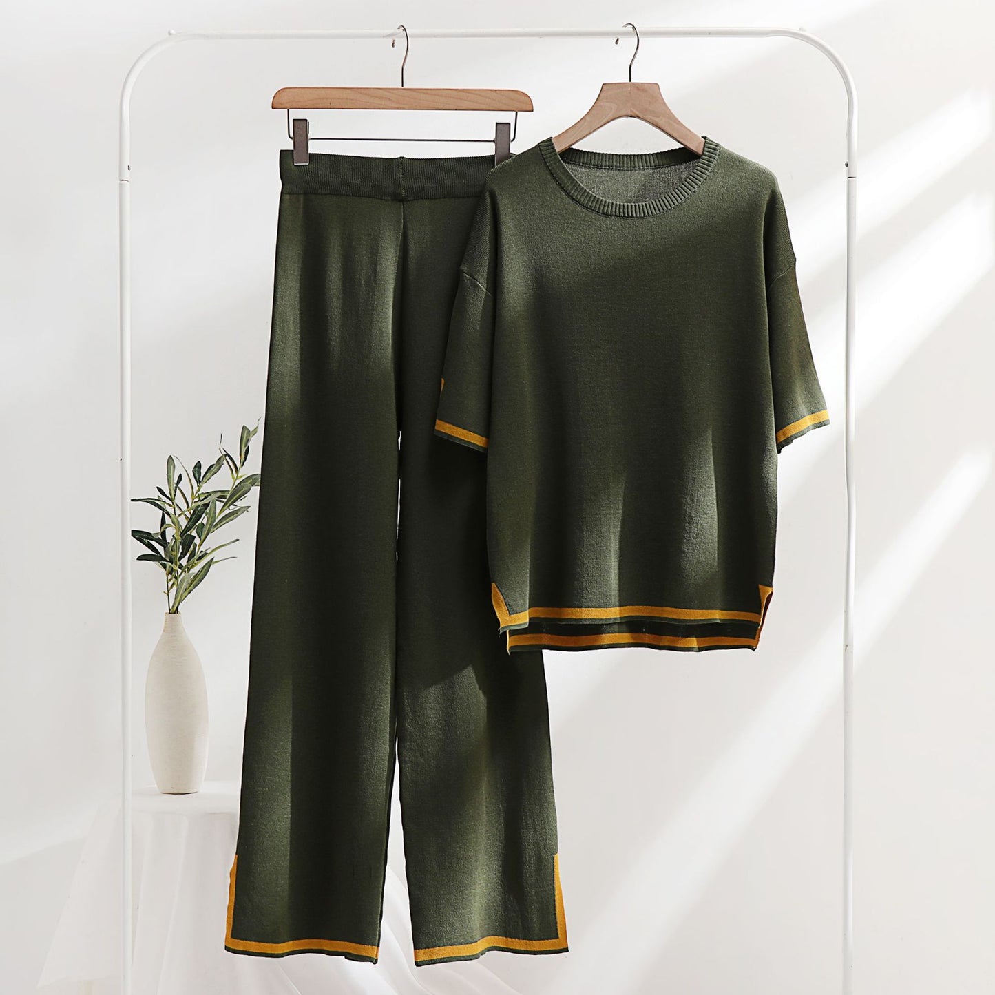 Ensemble deux pièces en tricot de soie glacée de style classique pour femme, printemps et été