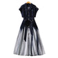 Robe en jean à revers, simple boutonnage, manches courtes, dégradé de couleurs, tendance, taille ajustée