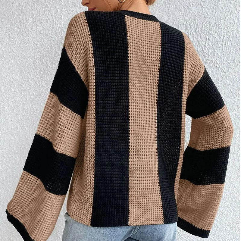 Pull en maille à rayures et col rond pour femme